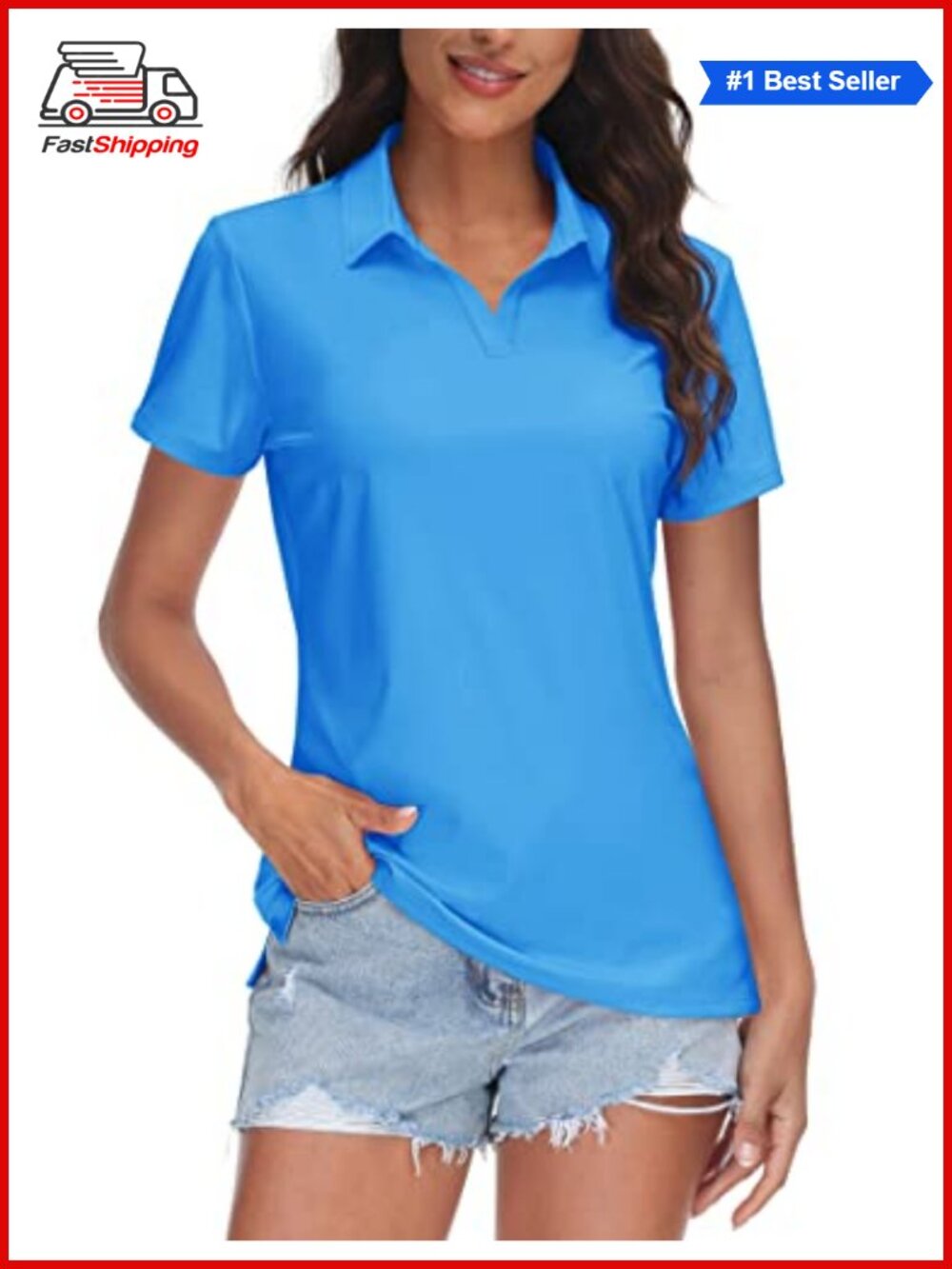 â¨TACVASEN Women's V-Neck Collared Polo Shirt UPF 50+ Quick Dry Golf Tennis